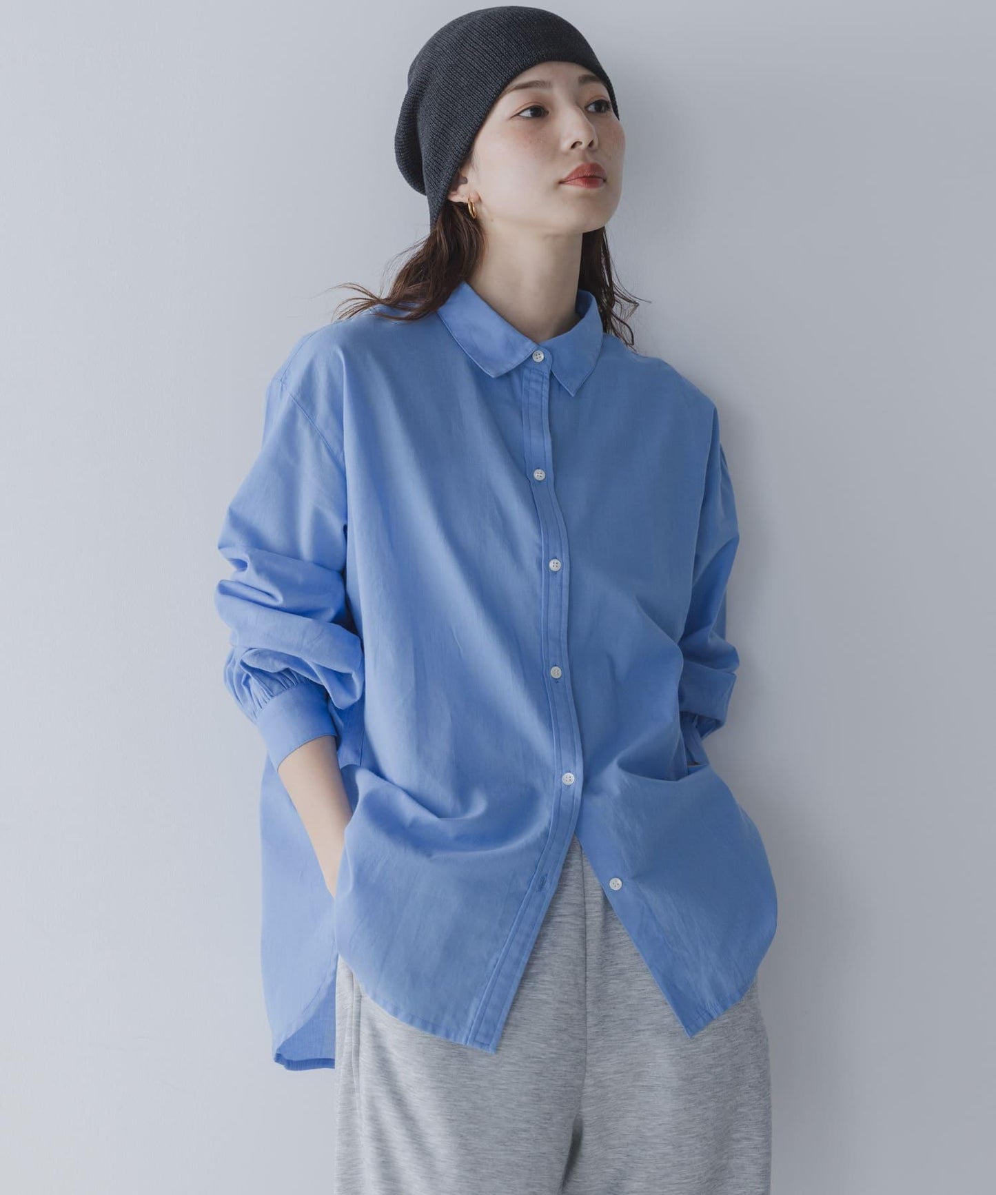 輕盈棉質條紋拼色襯衫