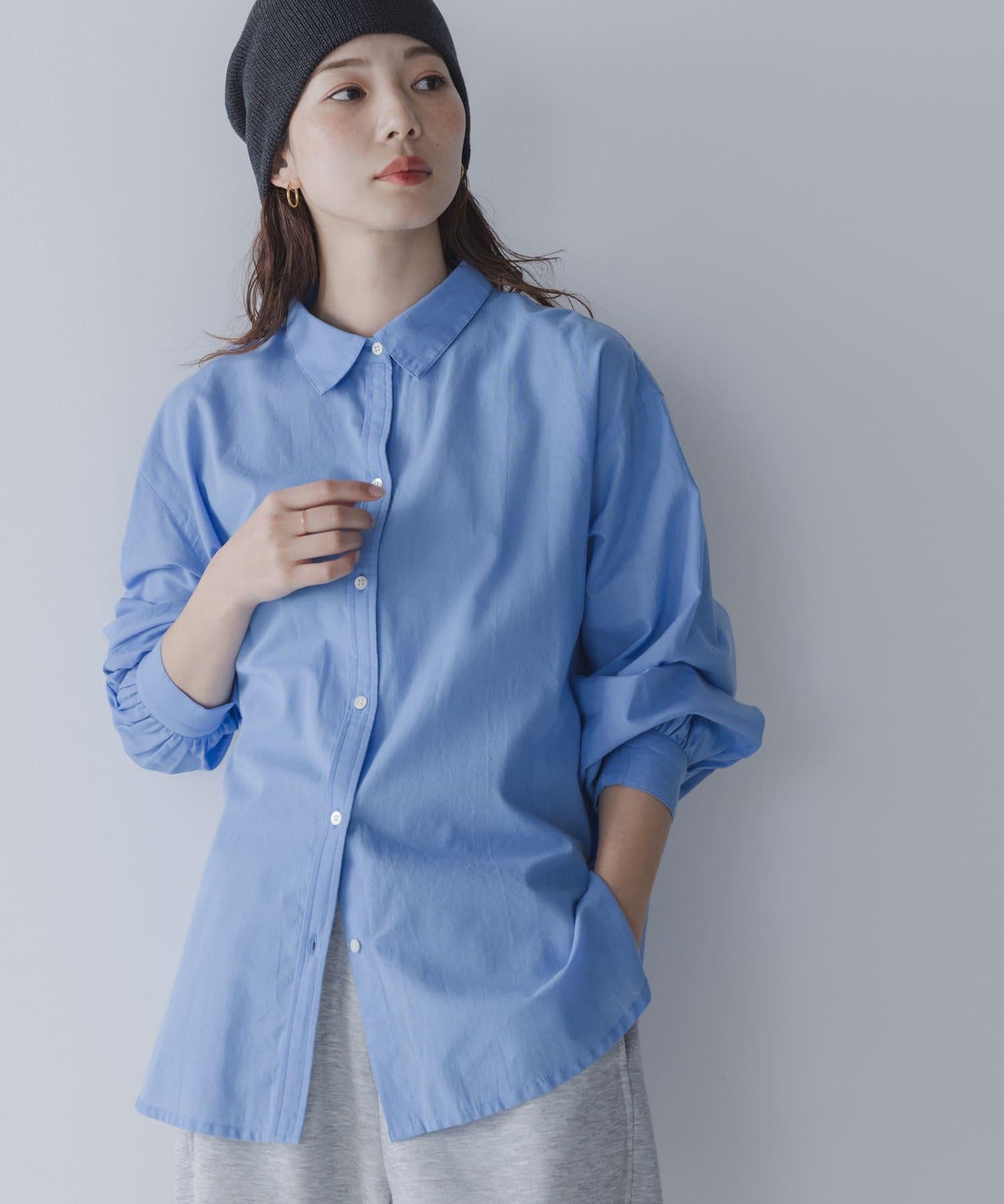 輕盈棉質條紋拼色襯衫