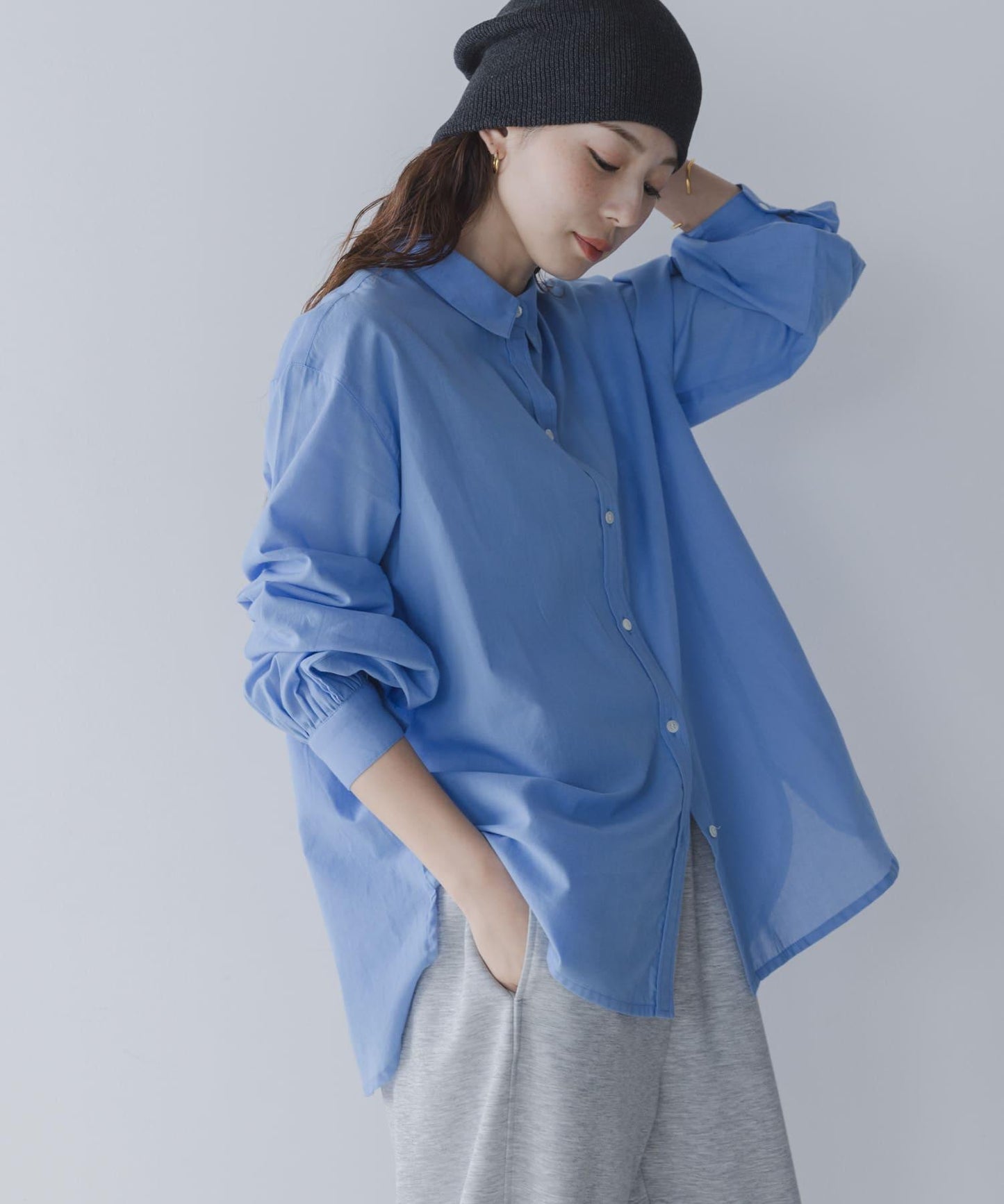 輕盈棉質條紋拼色襯衫