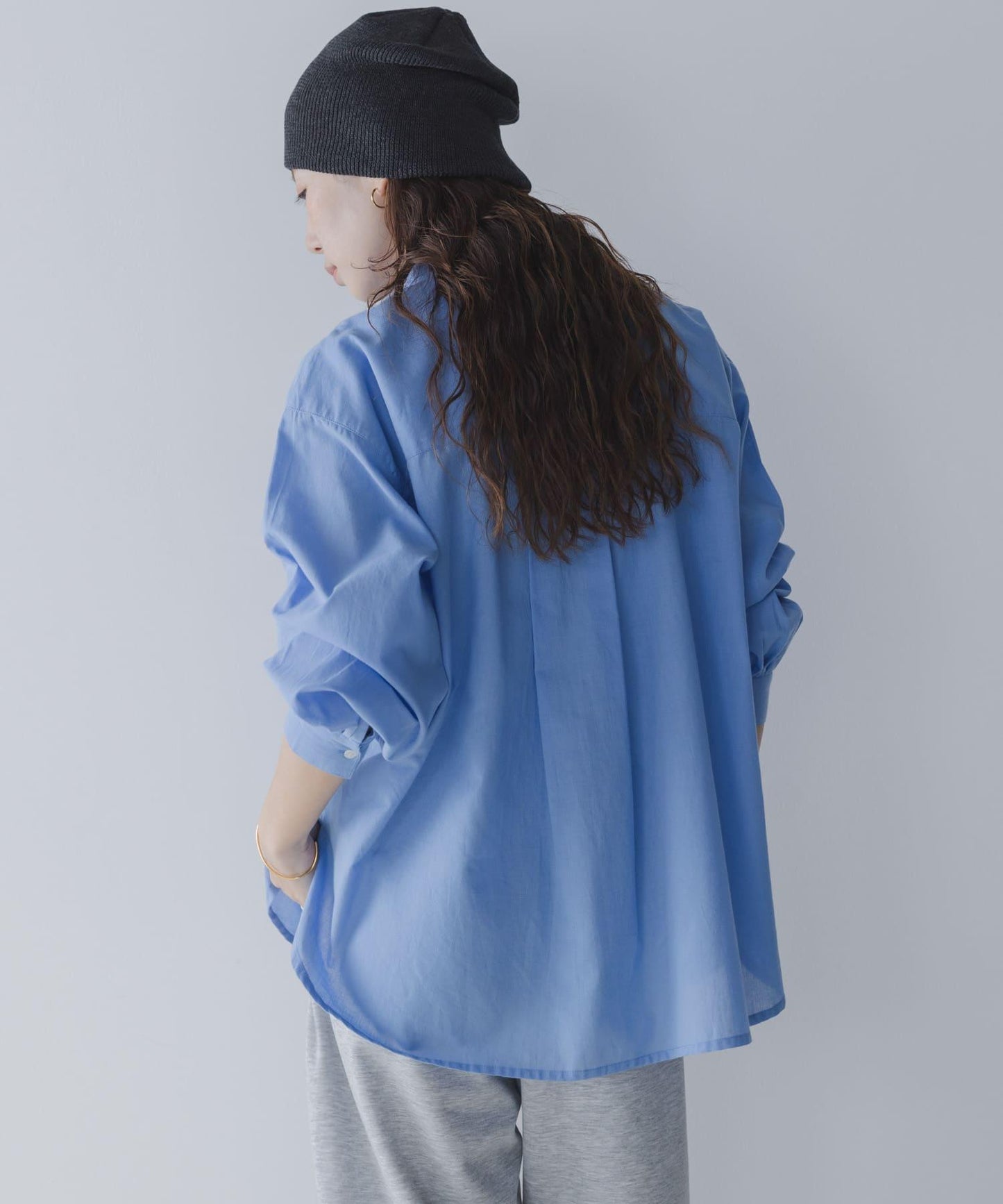 輕盈棉質條紋拼色襯衫