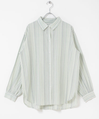 輕盈棉質條紋拼色襯衫