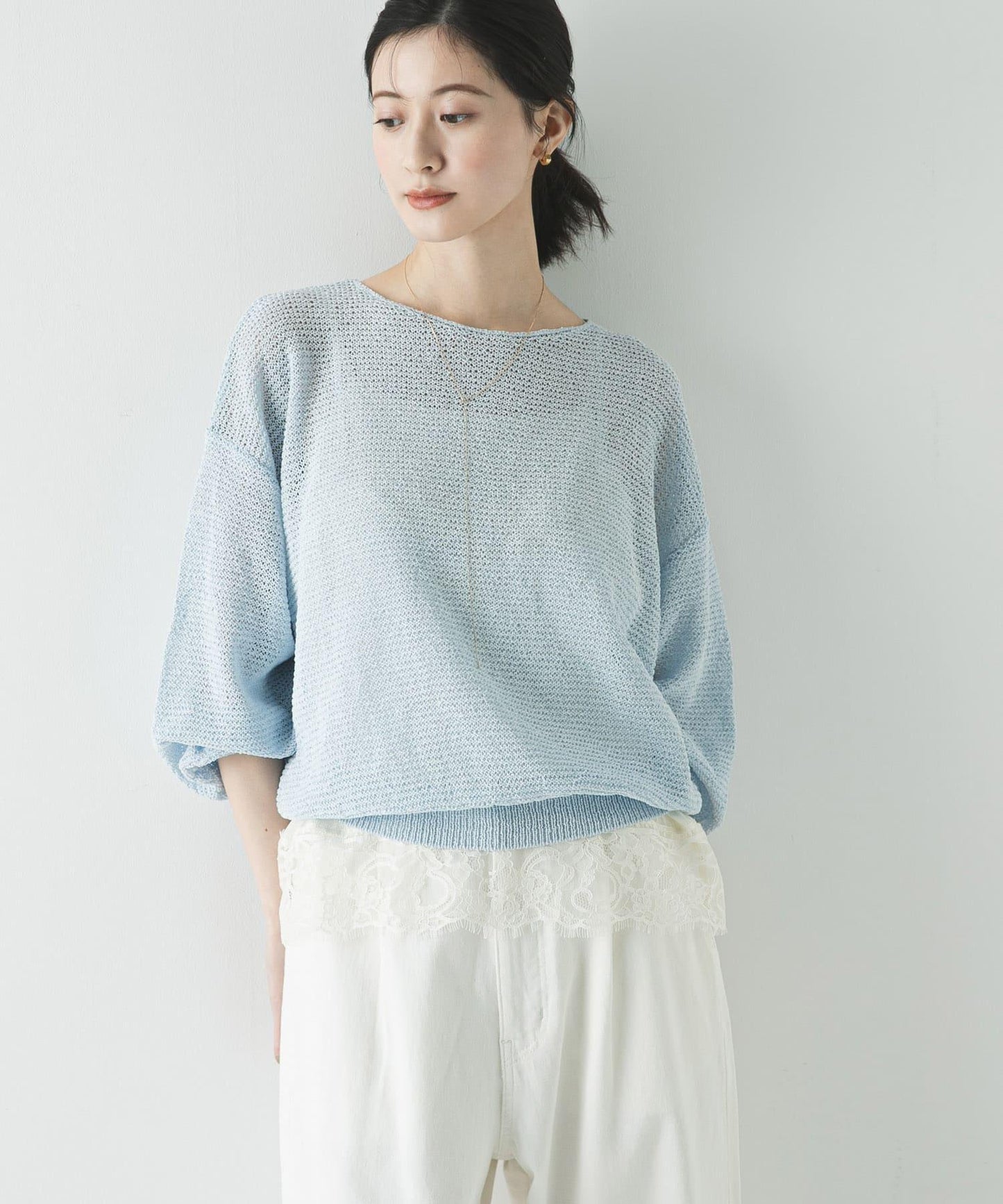 紙紗船領針織上衣