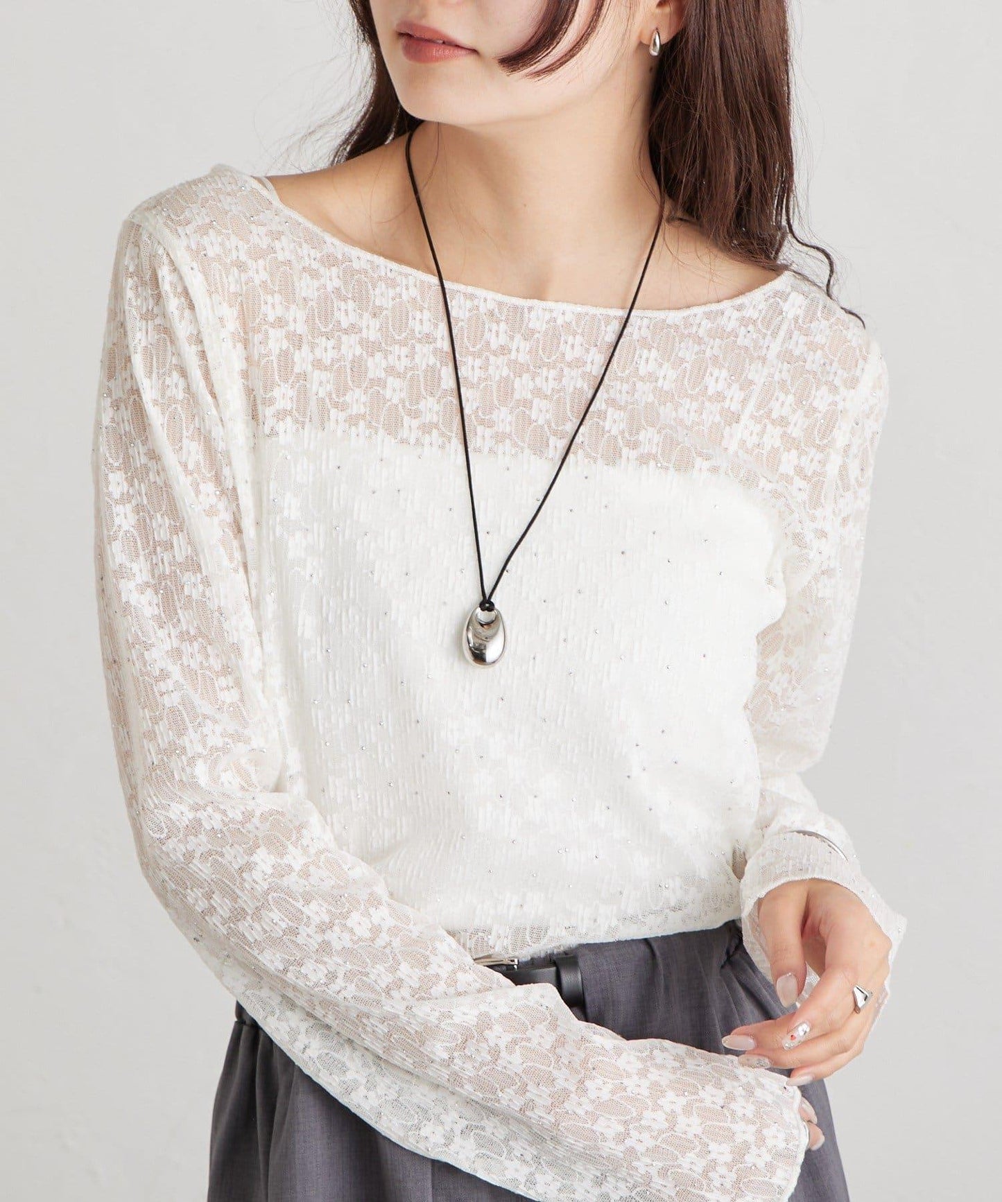 亮面蕾絲設計 長袖T恤