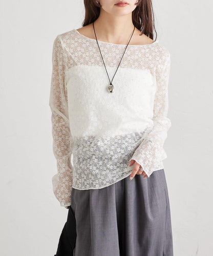 亮面蕾絲設計 長袖T恤