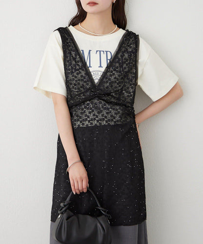 閃亮蕾絲吊帶連衣裙