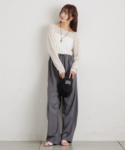 亮面蕾絲設計 長袖T恤