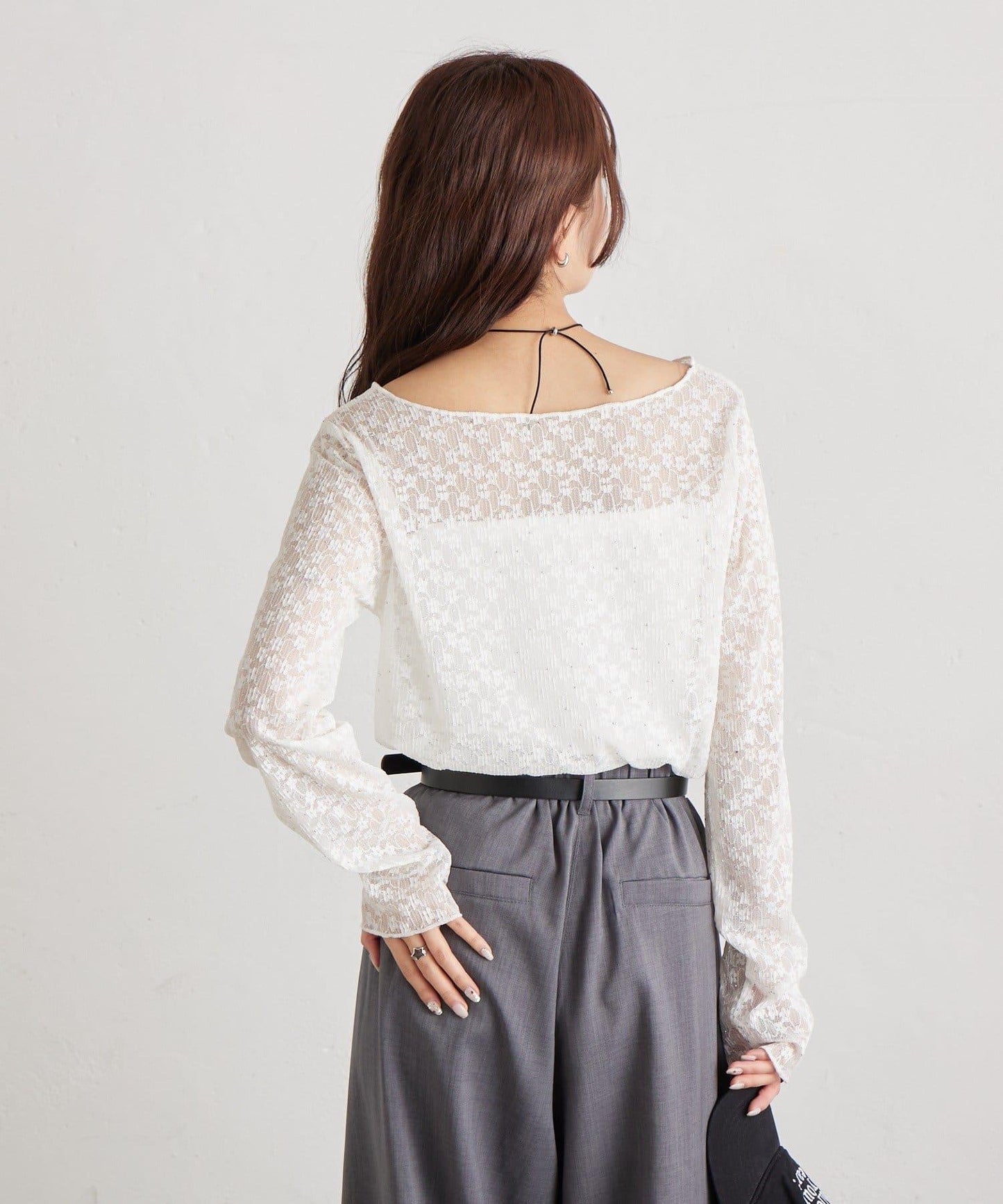 亮面蕾絲設計 長袖T恤