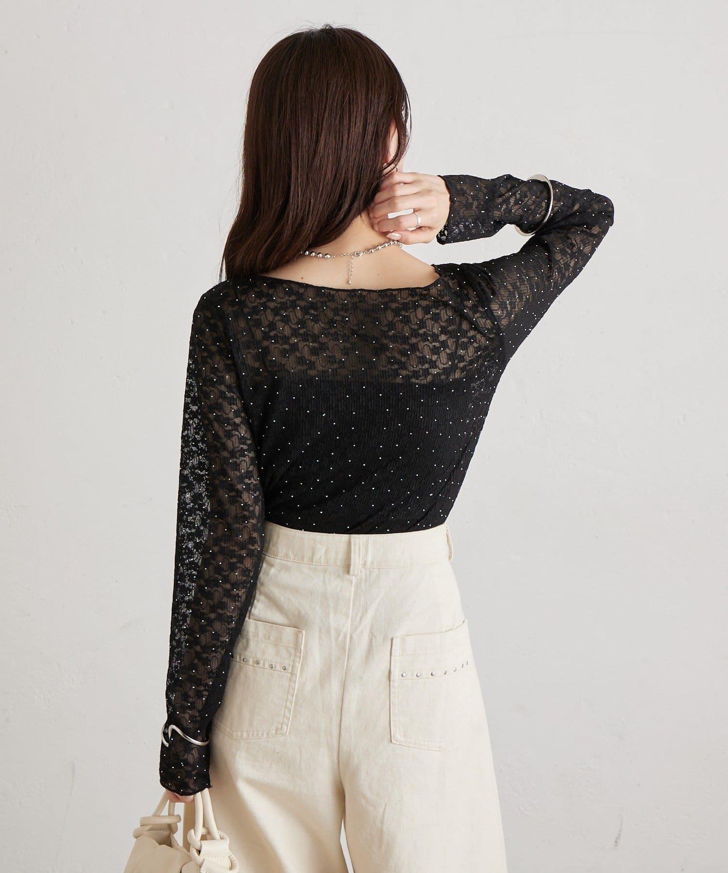 亮面蕾絲設計 長袖T恤