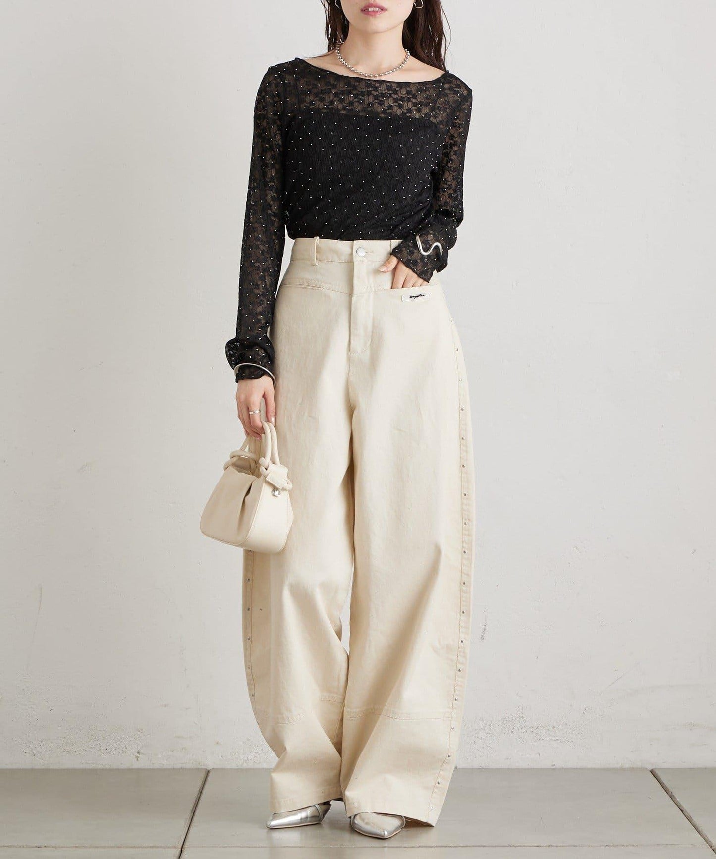 亮面蕾絲設計 長袖T恤