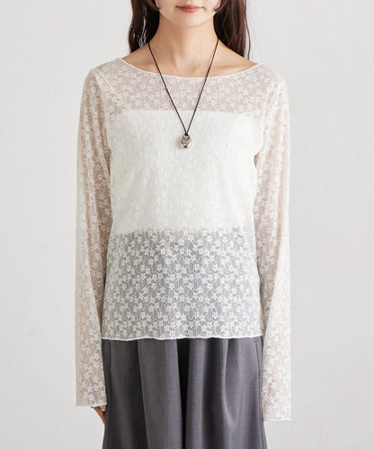 亮面蕾絲設計 長袖T恤
