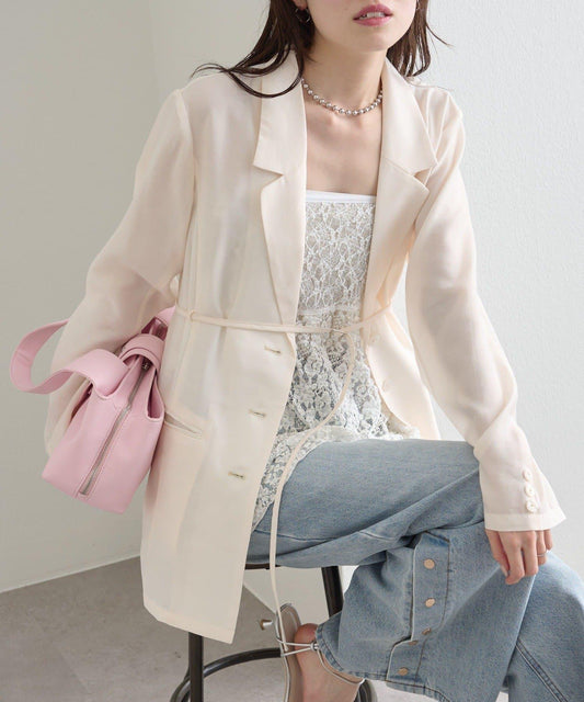 腰帶設計 透視薄紗 夾克