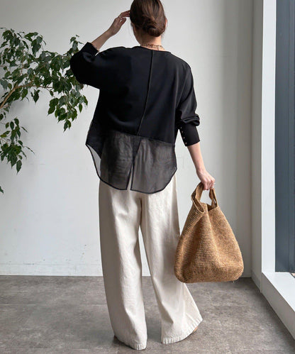 喬其紗與歐根紗拼接上衣