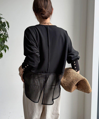 喬其紗與歐根紗拼接上衣