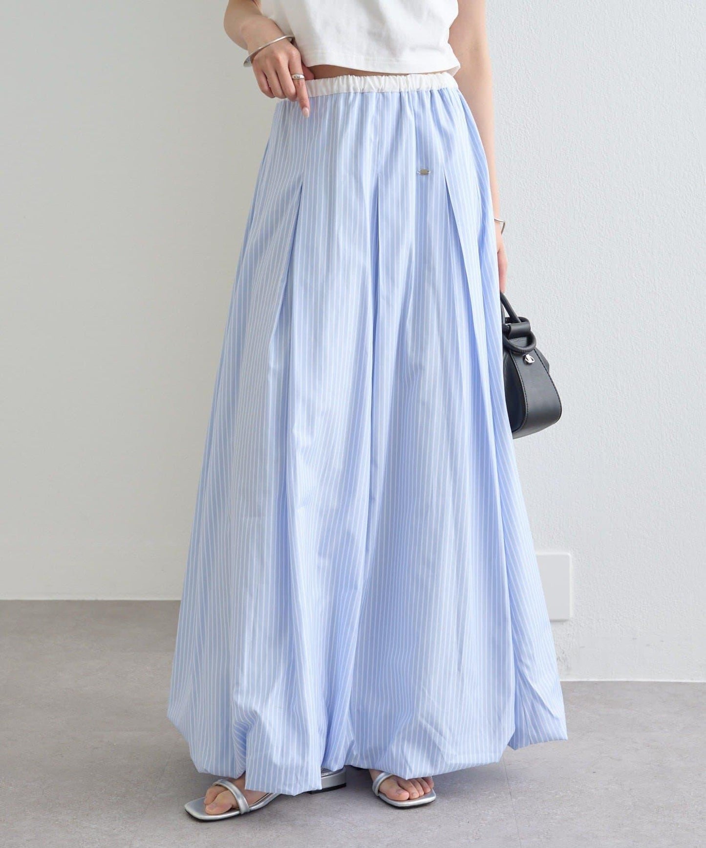 條紋氣球廓形半身裙