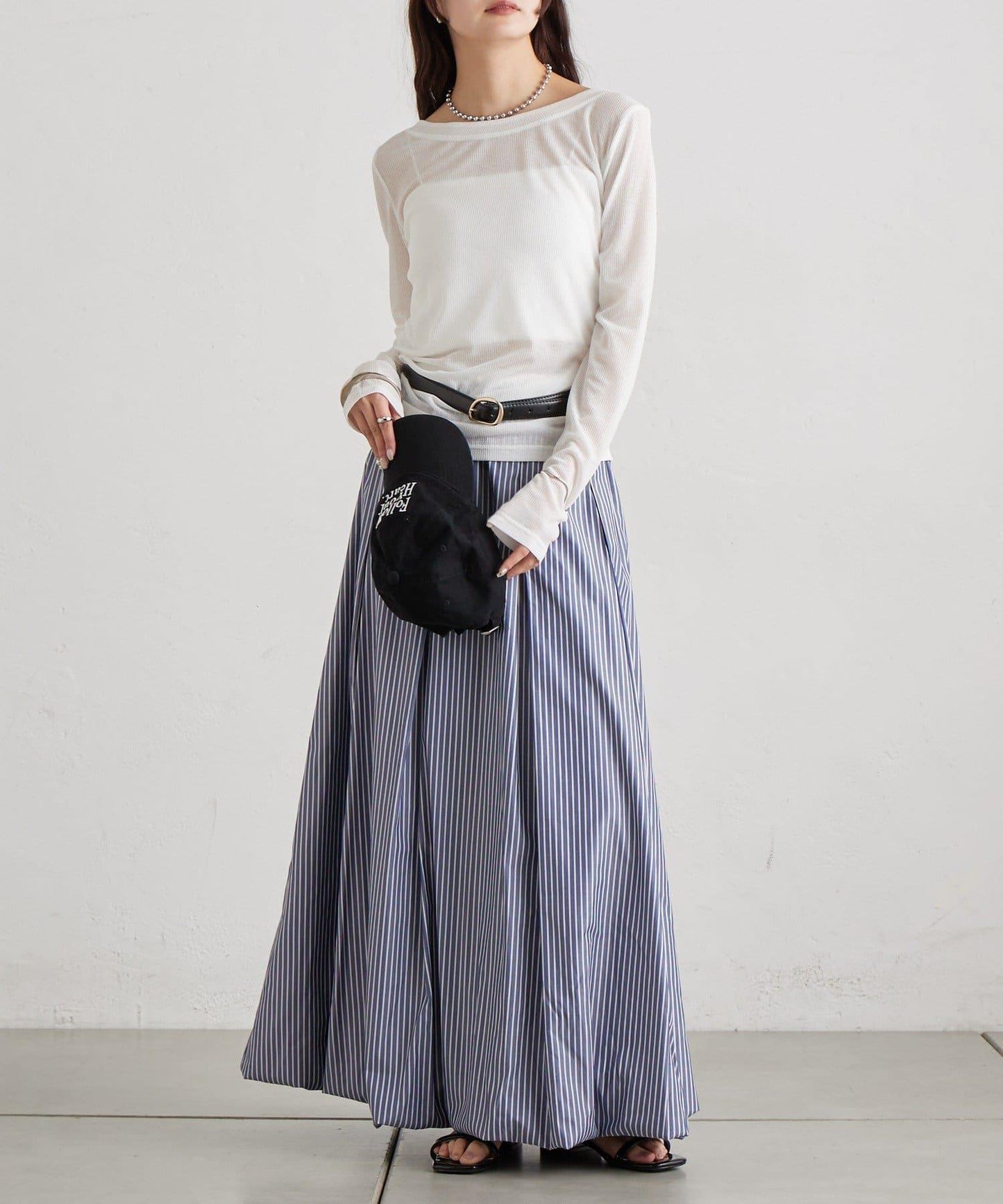 條紋氣球廓形半身裙