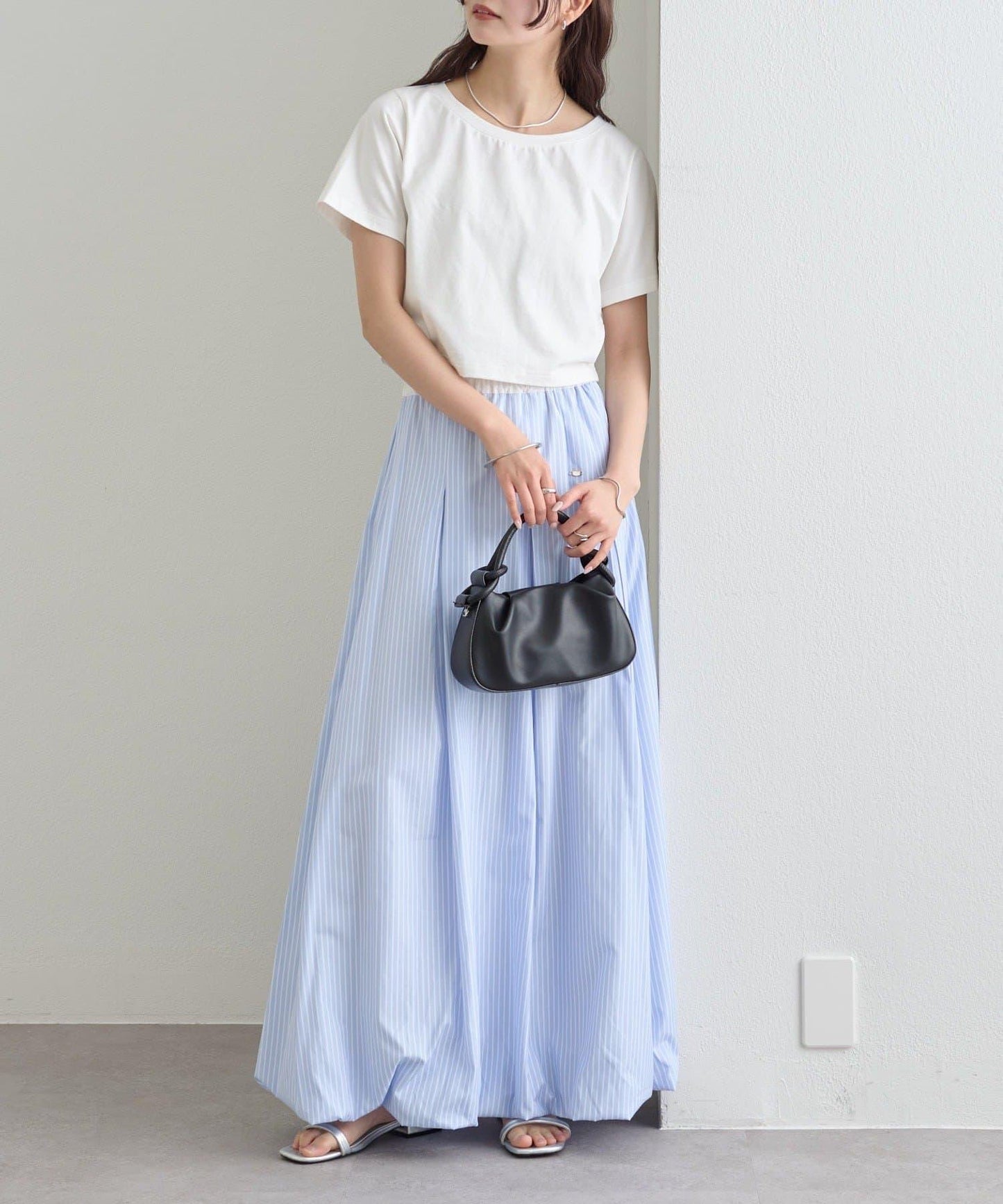 條紋氣球廓形半身裙