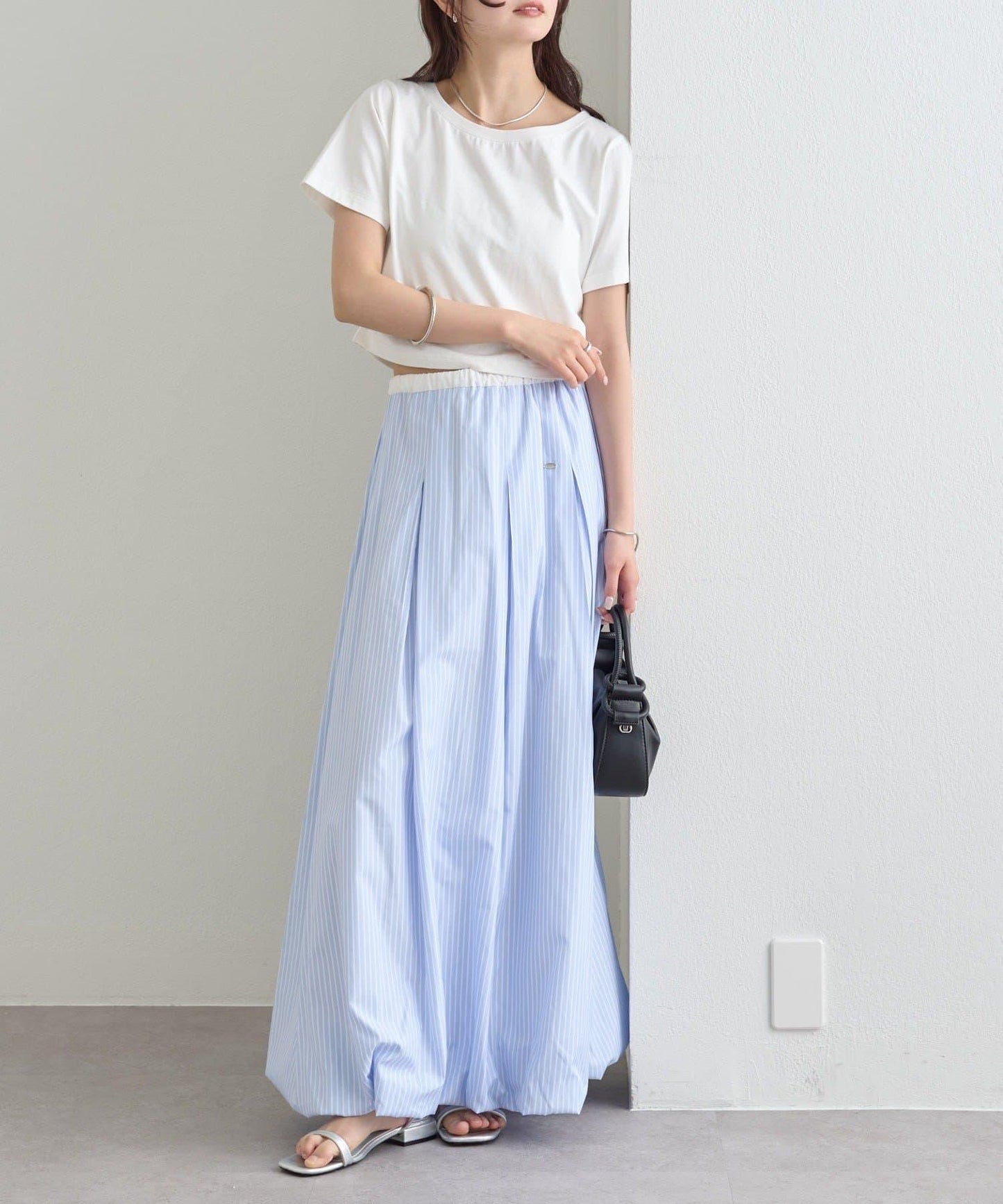 條紋氣球廓形半身裙