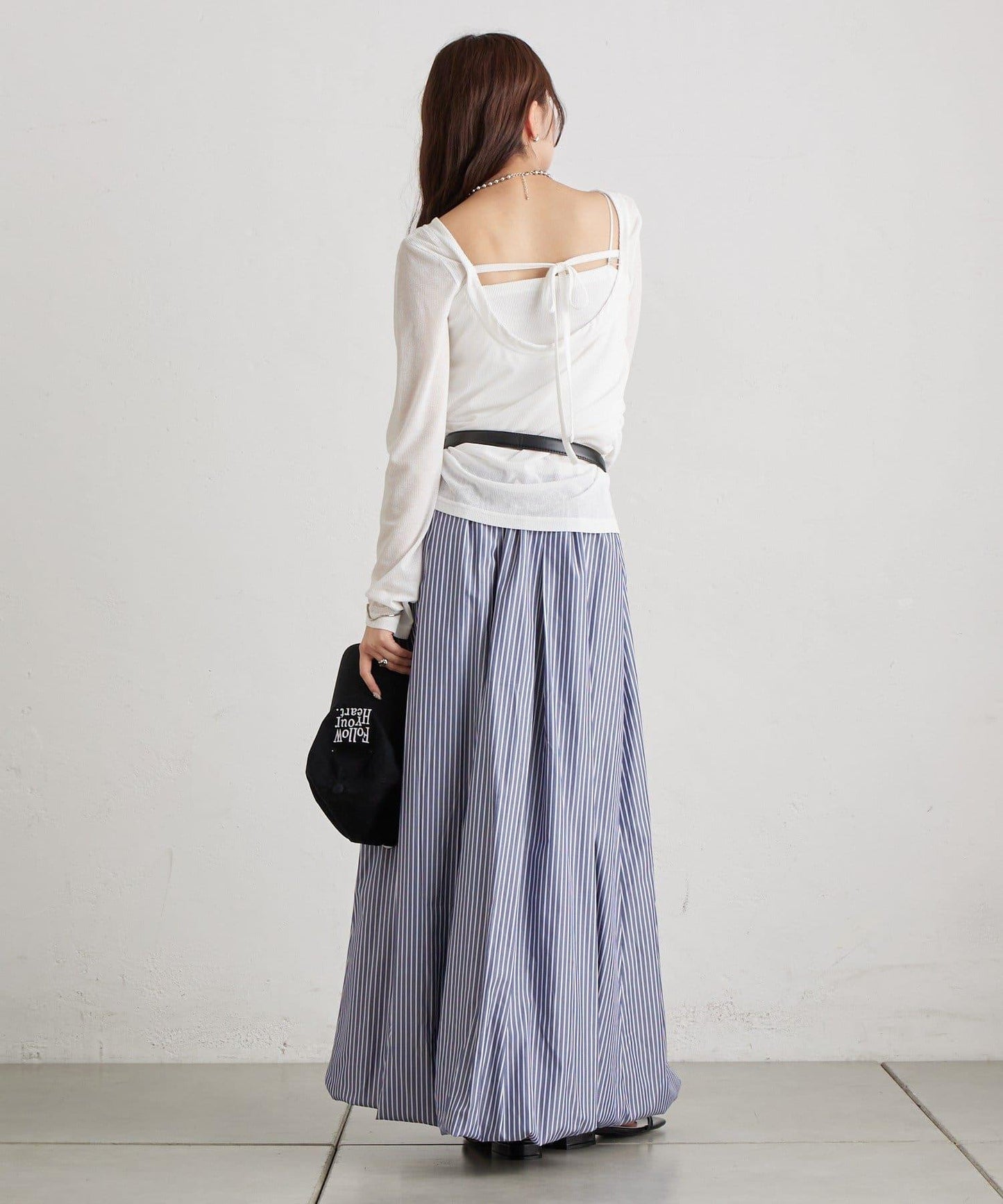 條紋氣球廓形半身裙