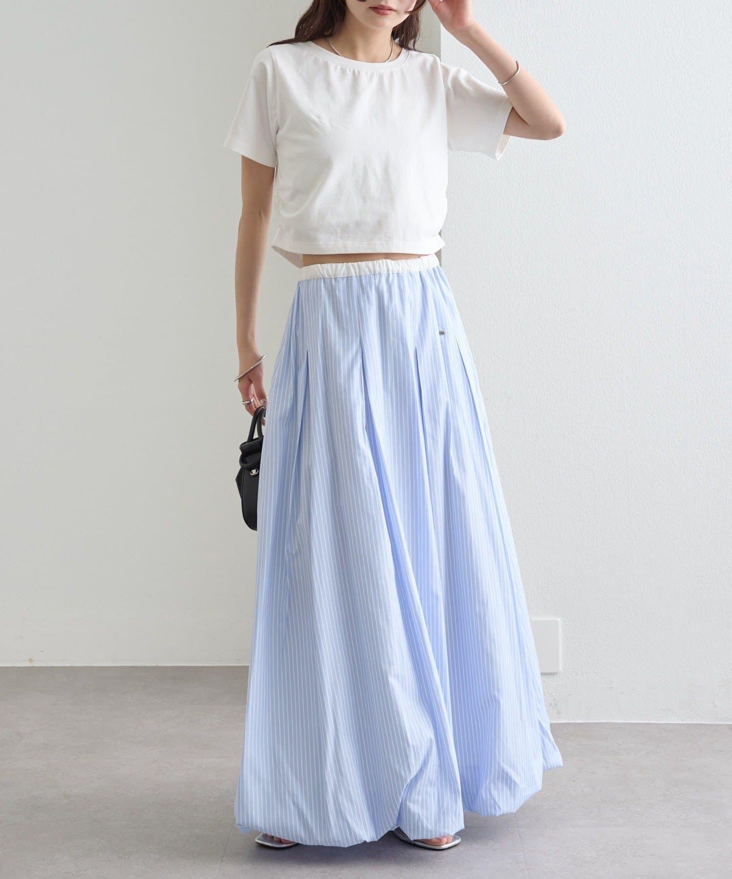 條紋氣球廓形半身裙