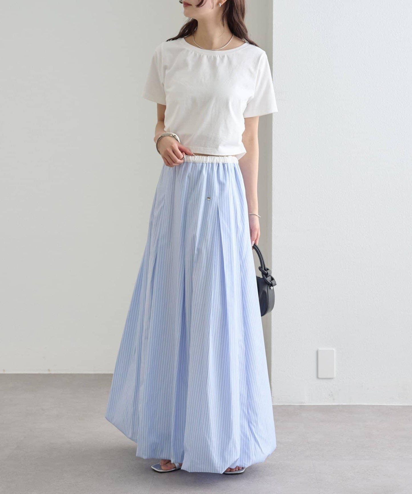 條紋氣球廓形半身裙