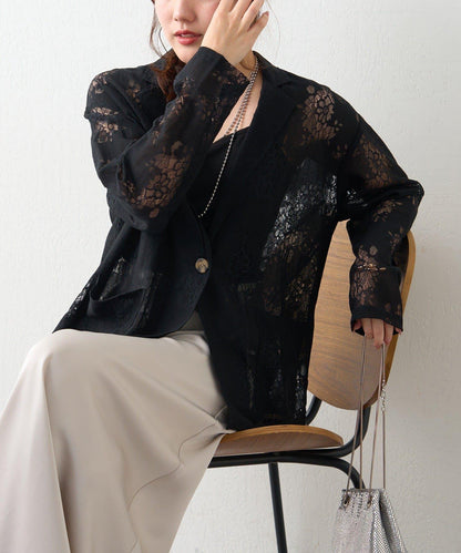 花卉蕾絲 單排扣 西裝外套