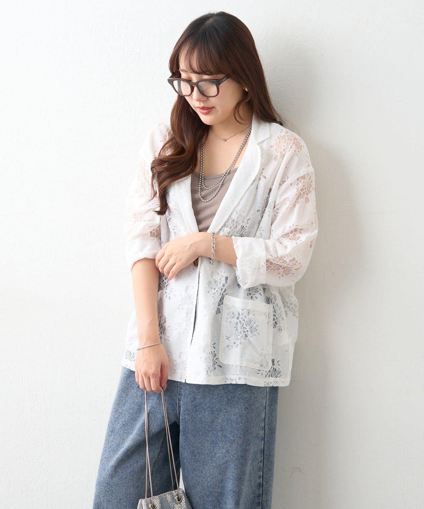 花卉蕾絲 單排扣 西裝外套