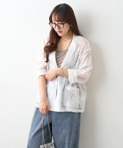花卉蕾絲 單排扣 西裝外套