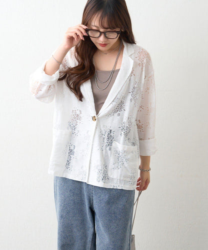 花卉蕾絲 單排扣 西裝外套