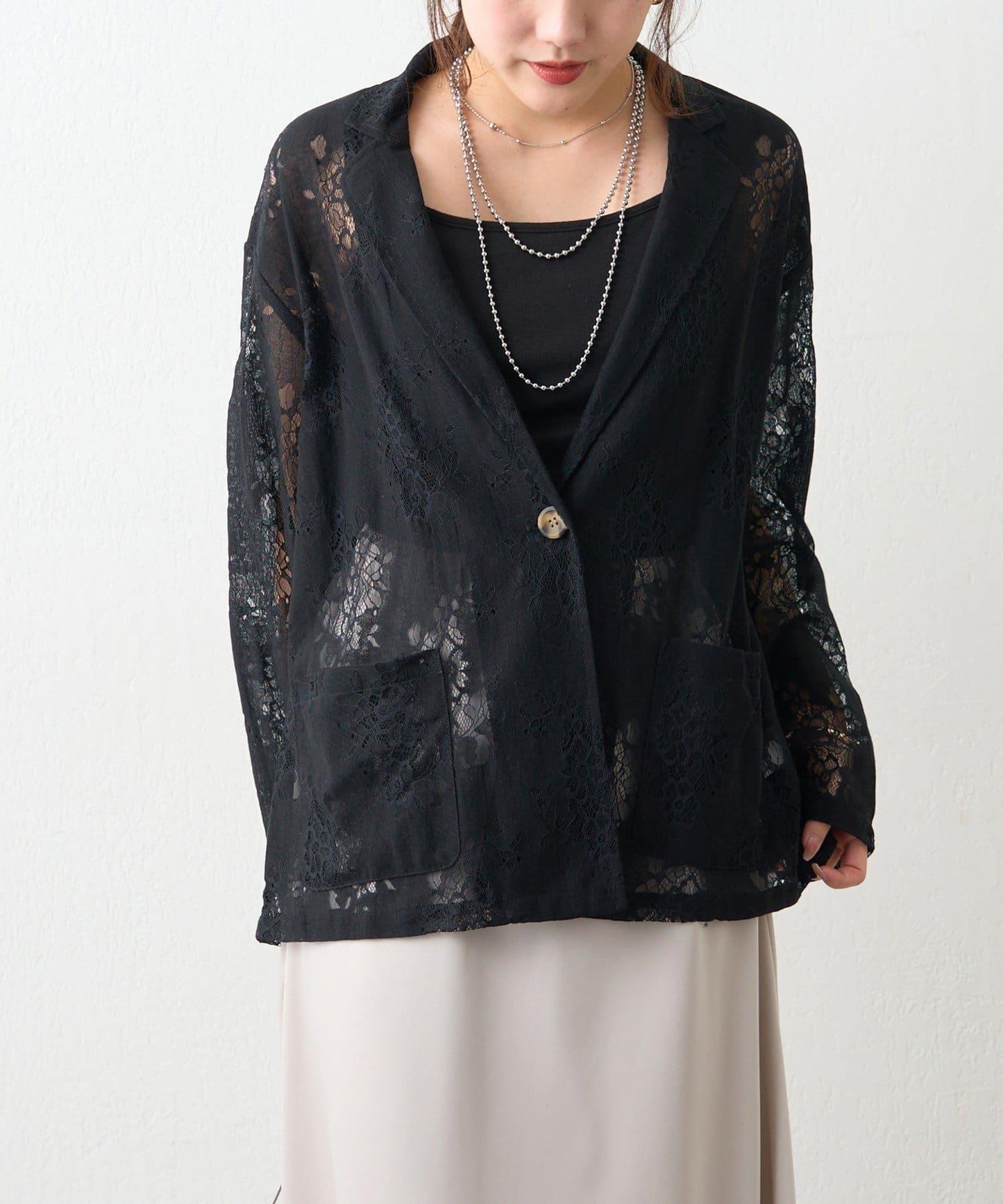 花卉蕾絲 單排扣 西裝外套