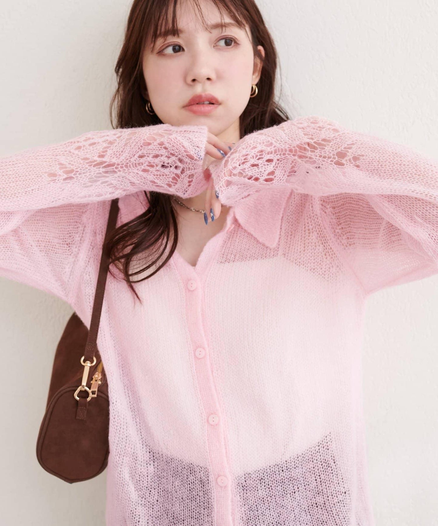 帶領設計袖針織上衣