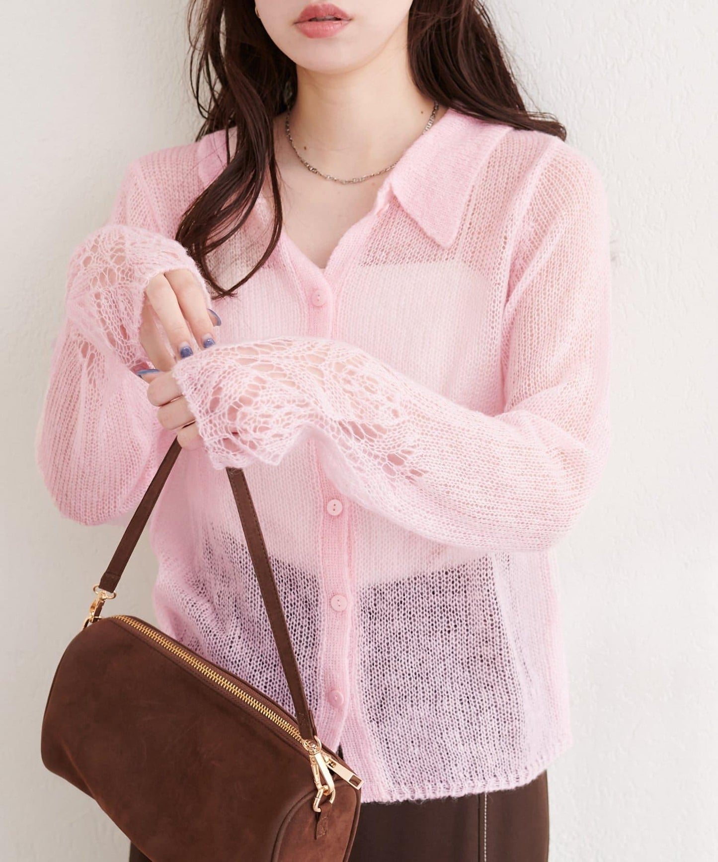 帶領設計袖針織上衣