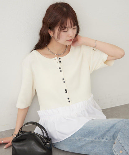 荷葉擺短袖針織上衣