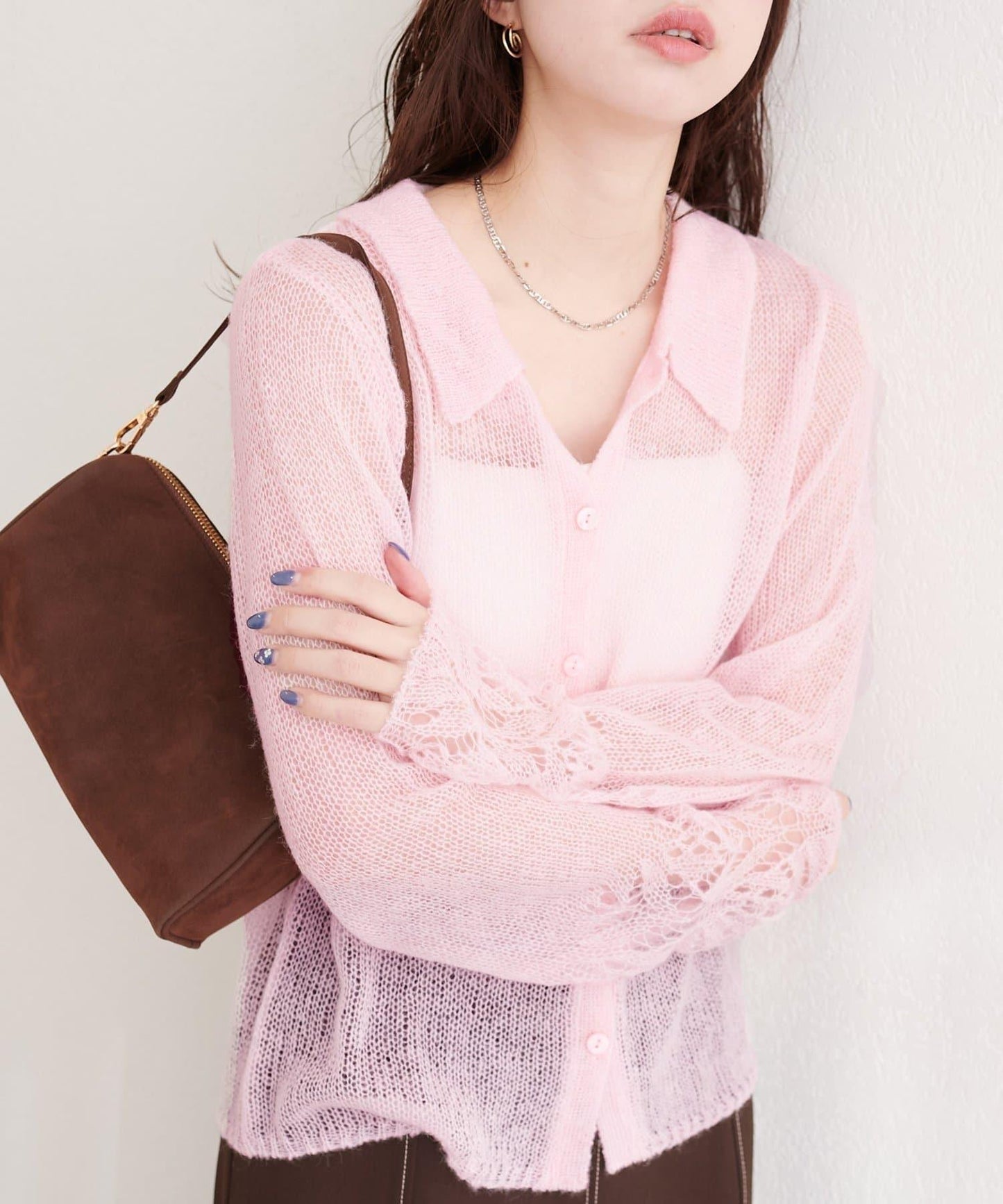 帶領設計袖針織上衣