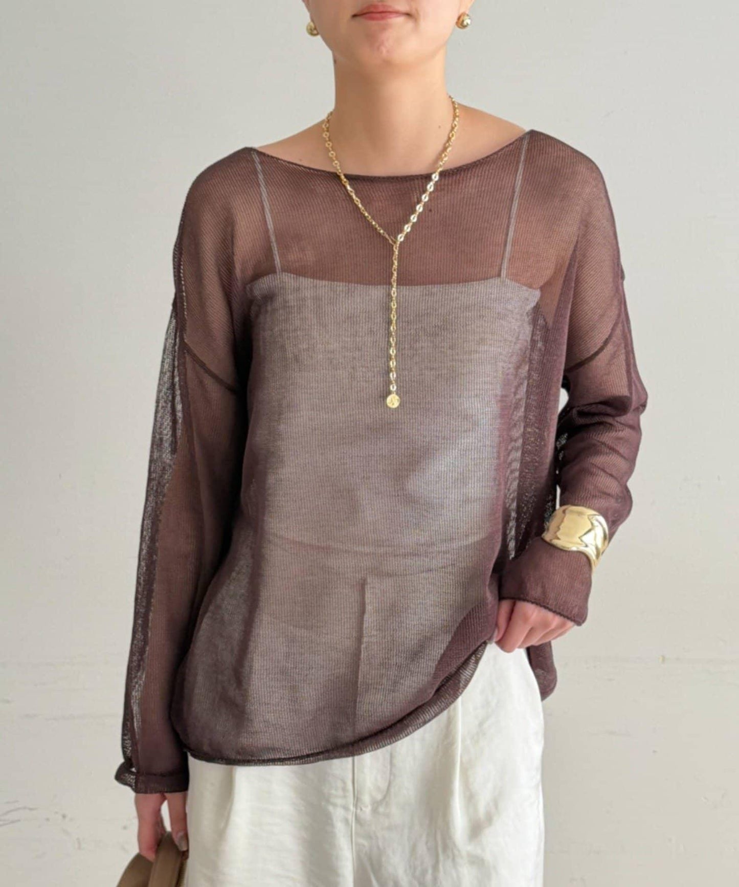 假麻寬鬆針織上衣