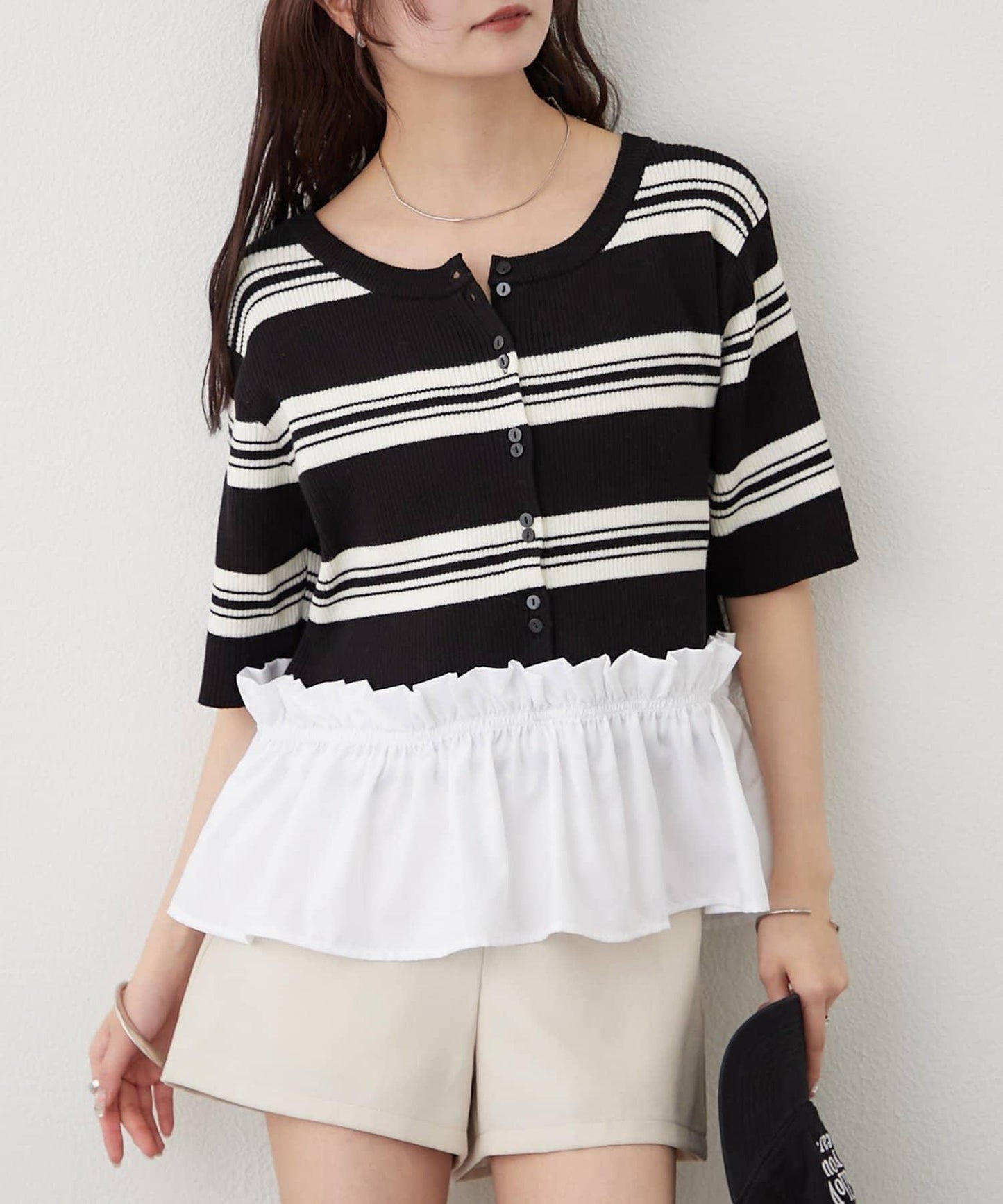 荷葉擺短袖針織上衣