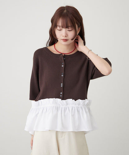 荷葉擺短袖針織上衣