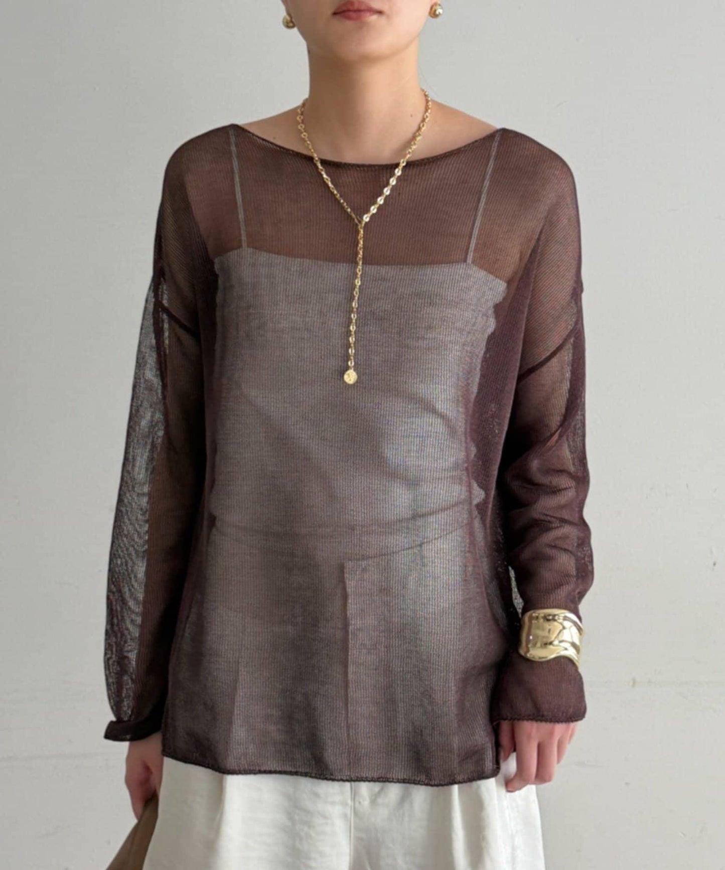 假麻寬鬆針織上衣