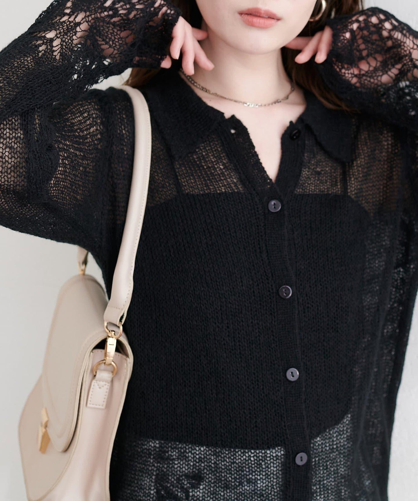 帶領設計袖針織上衣