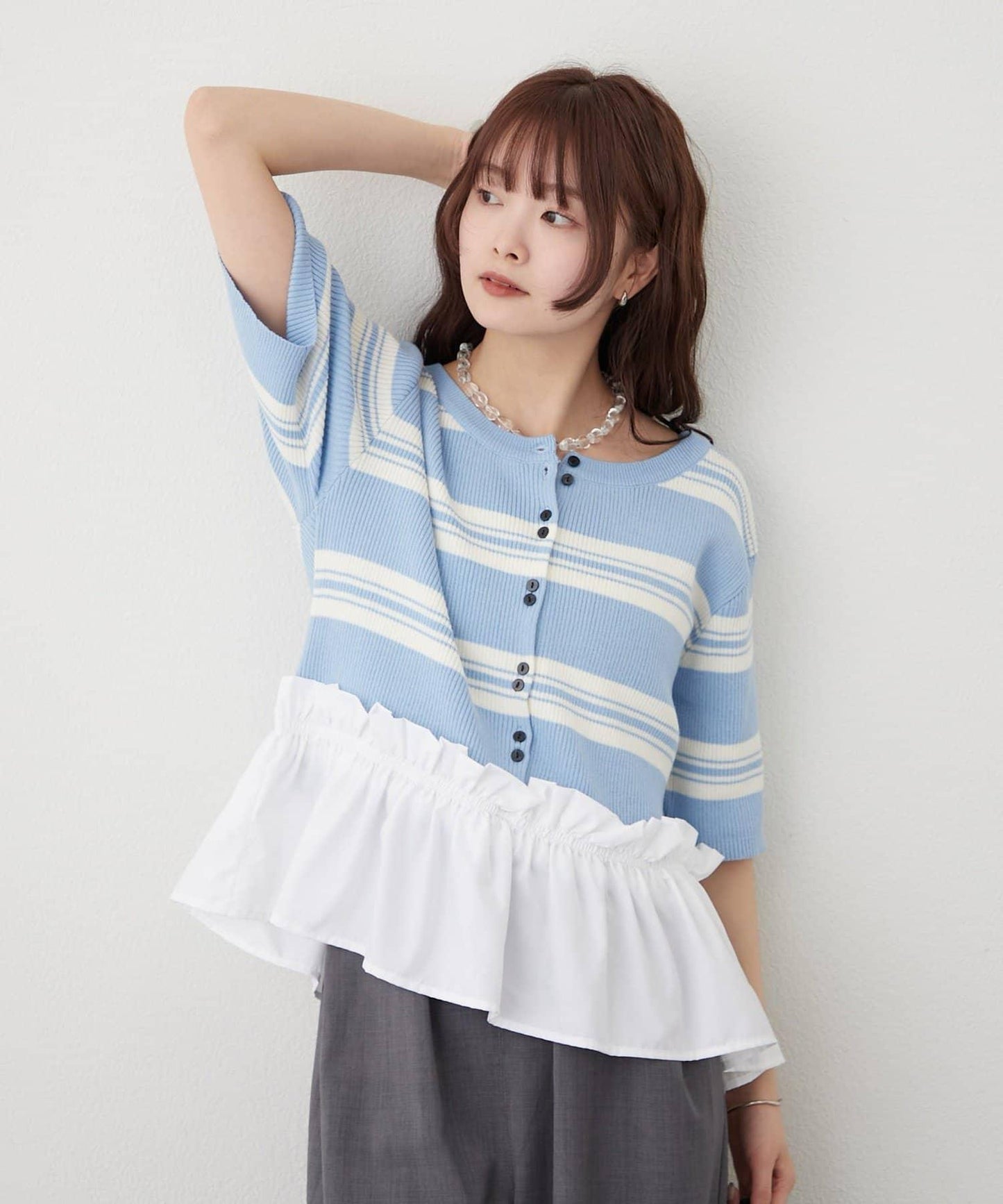 荷葉擺短袖針織上衣