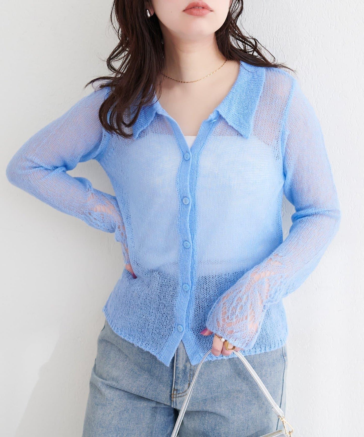 帶領設計袖針織上衣