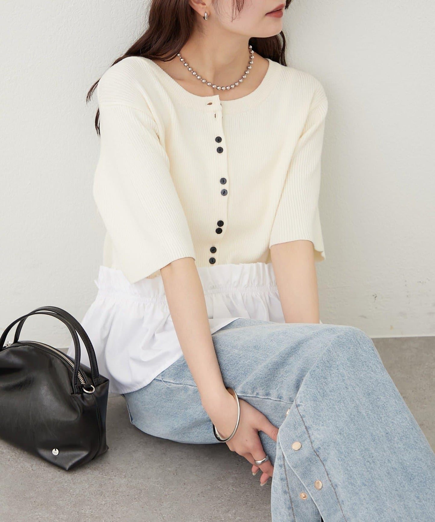 荷葉擺短袖針織上衣