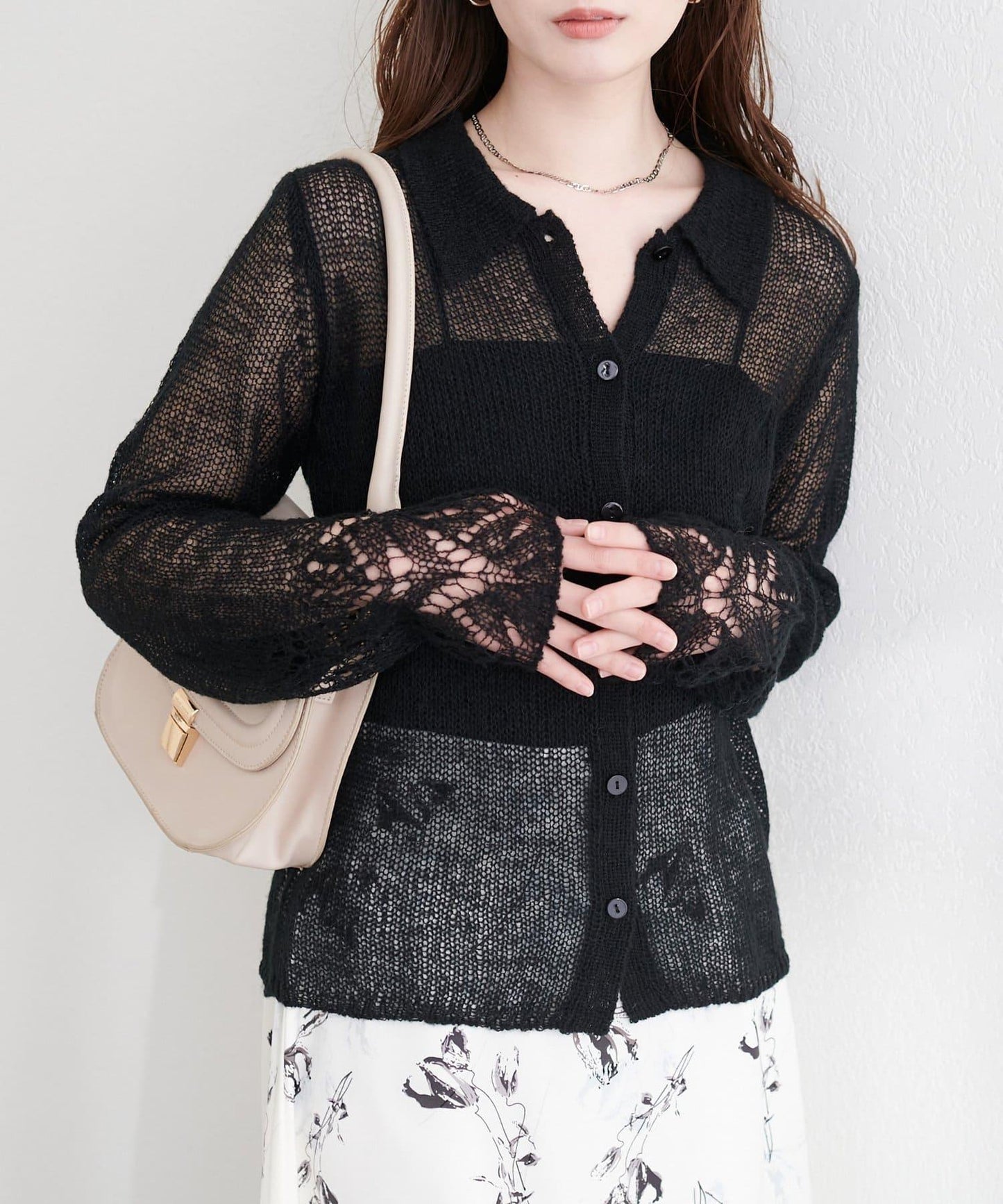 帶領設計袖針織上衣