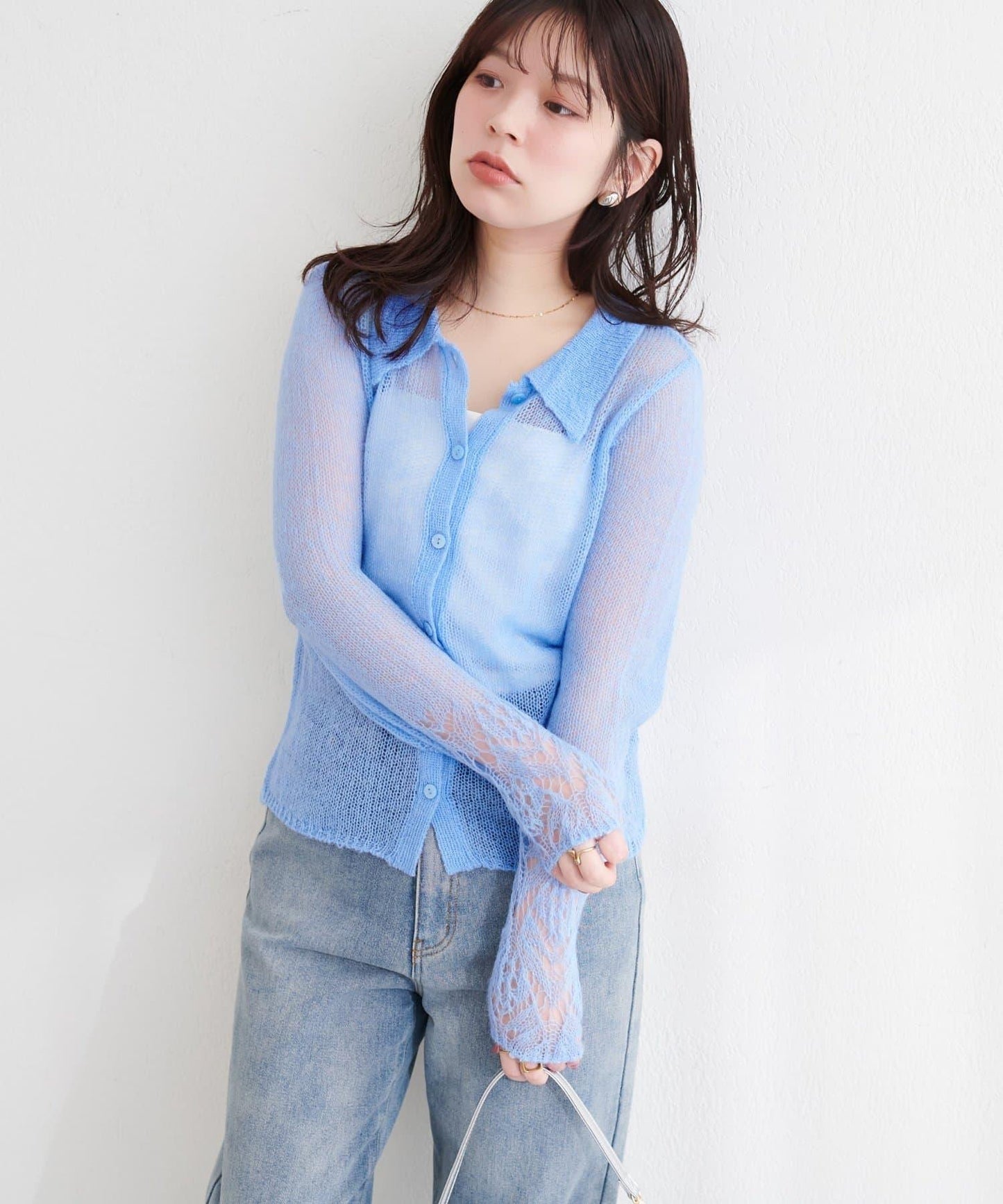 帶領設計袖針織上衣