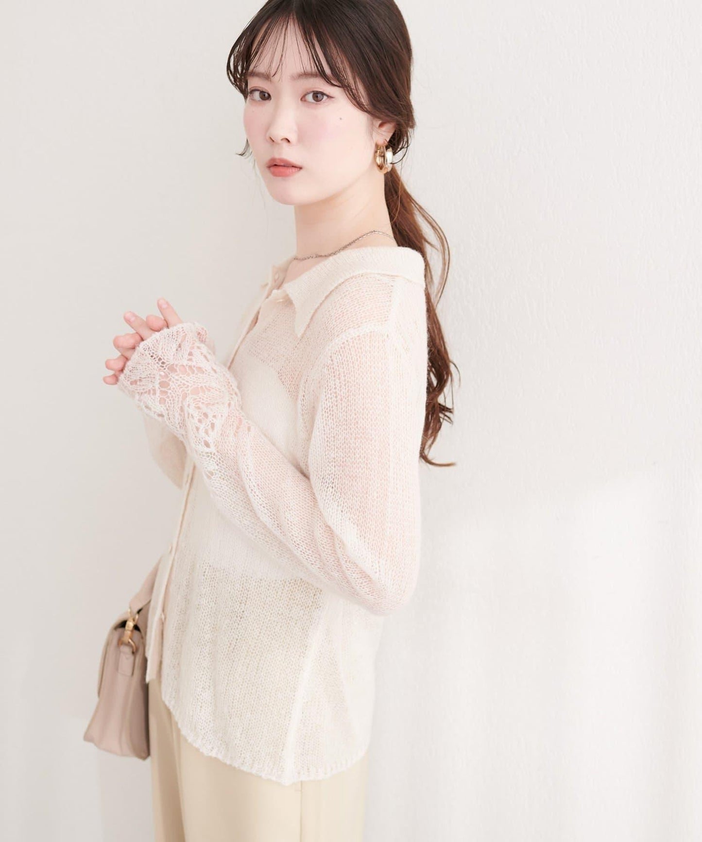 帶領設計袖針織上衣