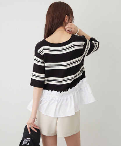 荷葉擺短袖針織上衣