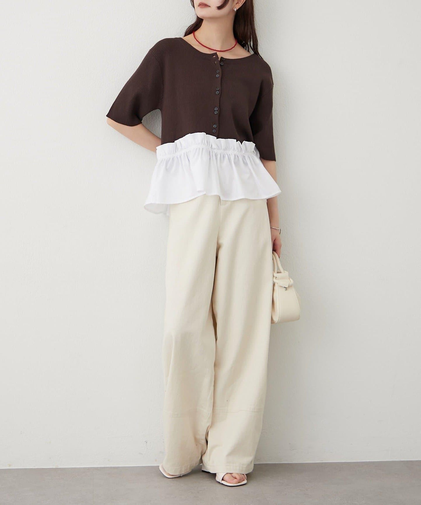 荷葉擺短袖針織上衣