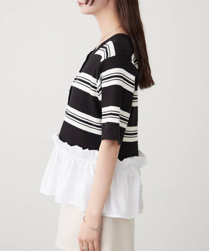 荷葉擺短袖針織上衣