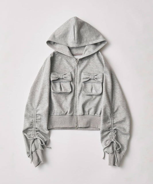 袖部抽繩蝴蝶結合身版連帽衛衣