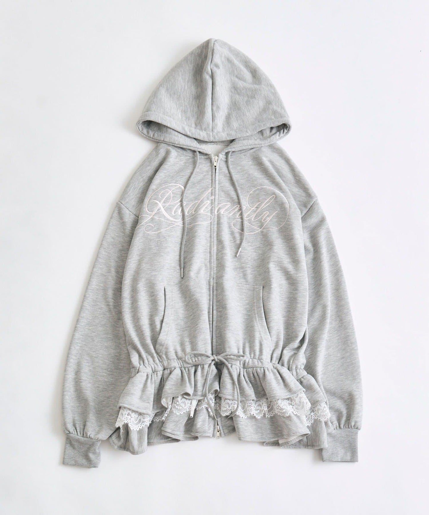 下襬荷葉邊 拉鍊設計 連帽外套