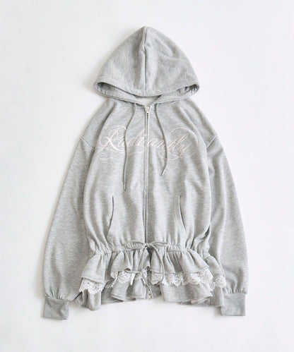 下襬荷葉邊 拉鍊設計 連帽外套